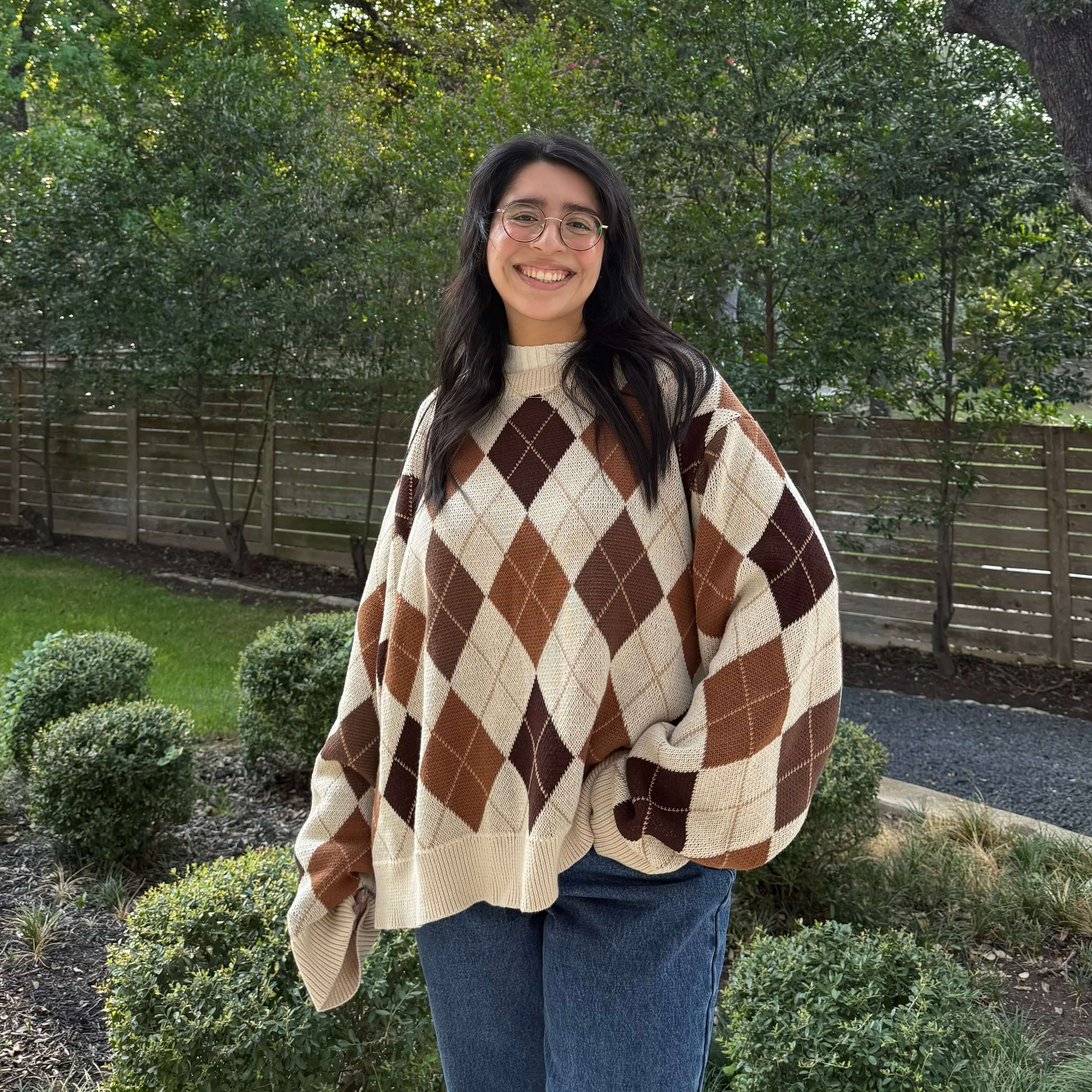 Argyle Oversized Sweater - Cream