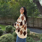 Argyle Oversized Sweater - Cream