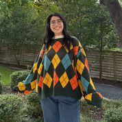 Argyle Oversized Sweater - Green