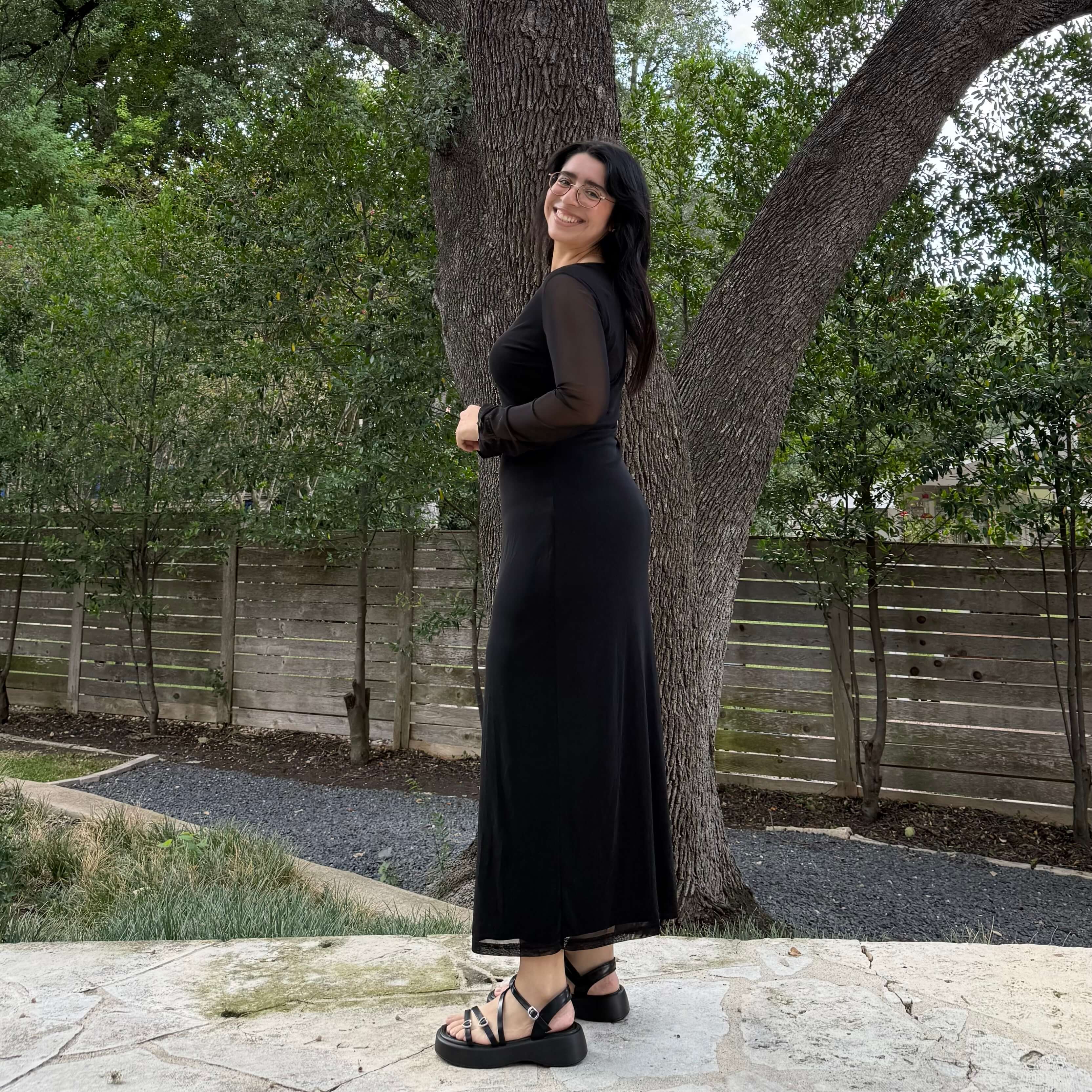 Long-Sleeve Flora Dress - Black