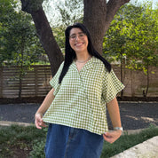 Diagonal Button-Up - Matcha Gingham